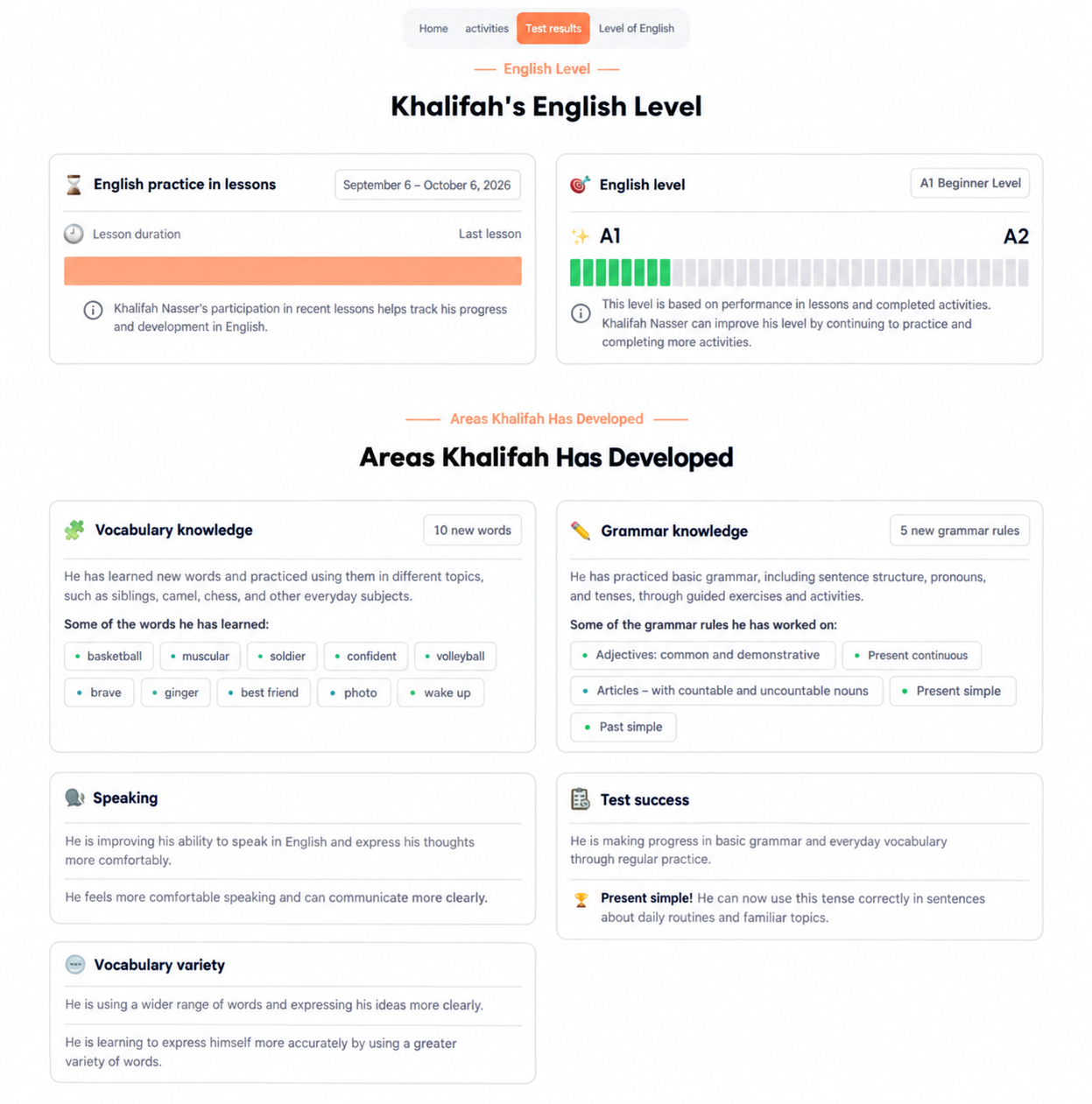 FLAI parent report example I